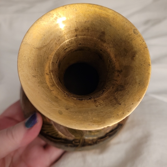 Brass Cloissonne Vase With Dragonfly and Floral Details - Picture 5 of 6